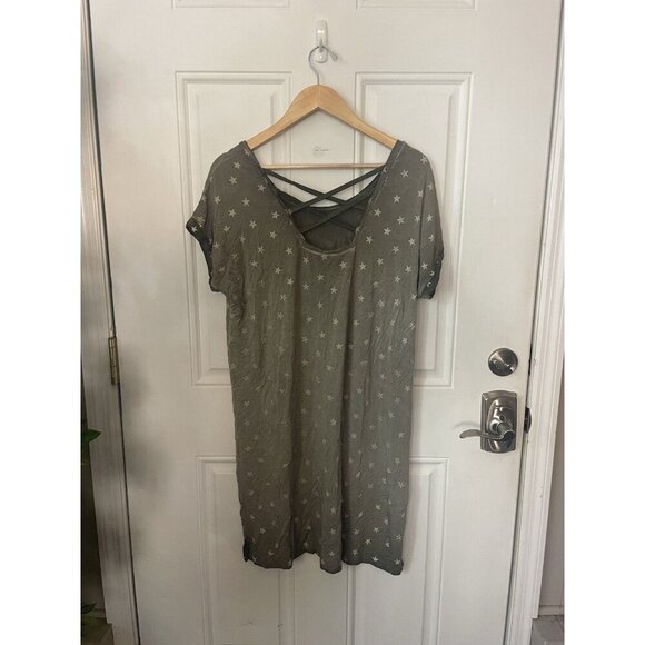 Cable & Gauge Women’s Gray Star Short Sleeve V-neck Midi T-Shirt Dress Size L - Picture 2 of 3